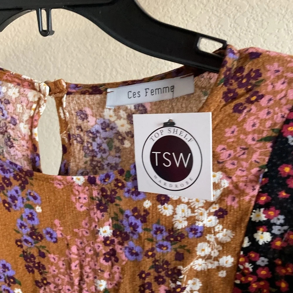 NWT Ces Femme Womens Boho‎ Floral Long sleeve Flowy Top Size Small - Picture 6 of 8